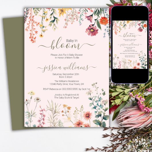 Baby in Bloom Wildflower Baby shower Kaart