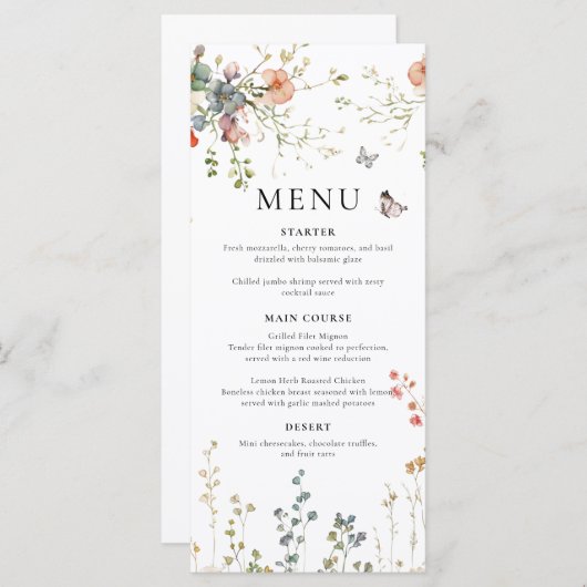 Baby in Bloom Wildflower Baby Shower Menu (Voorkant / Achterkant)