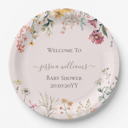 Baby in Bloom Wildflower Baby shower Papieren Bordje (Voorkant)