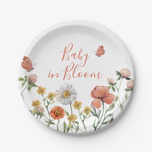 Baby in Bloom Wildflower baby shower Papieren Bordje (Voorkant)