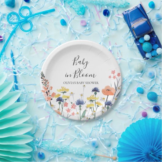 Baby in Bloom Wildflower baby shower Papieren Bordje (Feest)