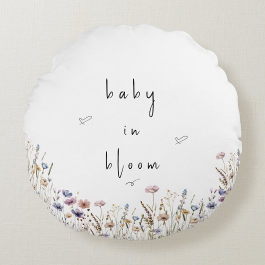 Baby in Bloom Wildflower Baby shower Rond Kussen (Voorkant)