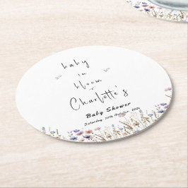 Baby in Bloom Wildflower Baby shower Ronde Kartonnen Onderzetter