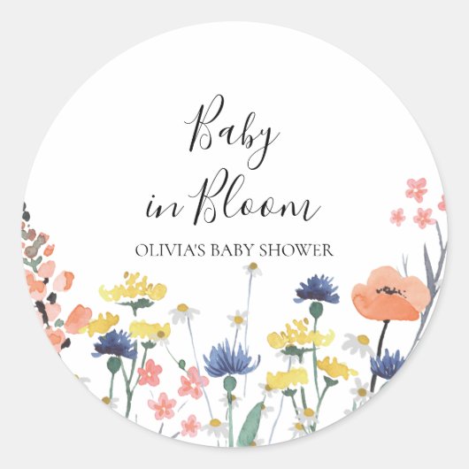 Baby in Bloom Wildflower baby shower Ronde Sticker (Voorkant)