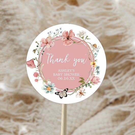 Baby in Bloom Wildflower Baby shower Ronde Sticker