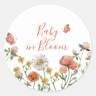 Baby in Bloom Wildflower baby shower Ronde Sticker
