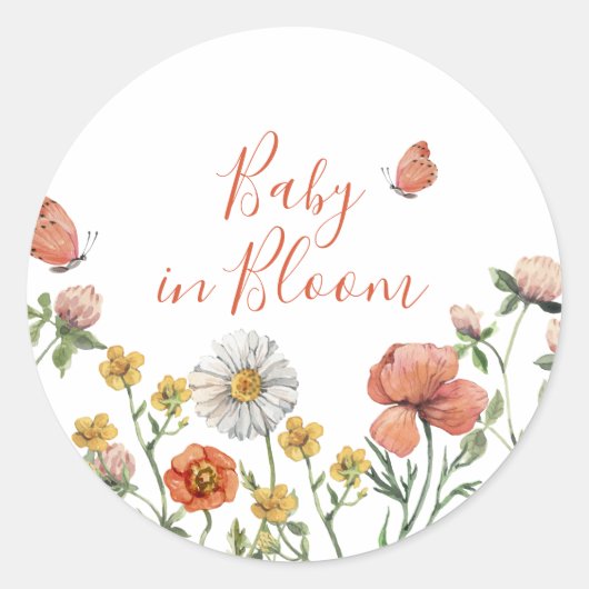Baby in Bloom Wildflower baby shower Ronde Sticker (Voorkant)