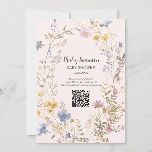 Baby in Bloom Wildflower Baby shower Tuin Kaart (Achterkant)