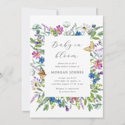 Baby In Bloom Wildflower Baby shower Uitnodigen (Voorkant)