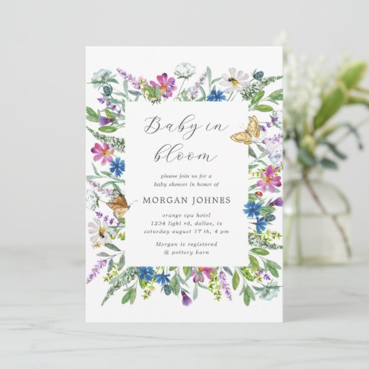 Baby In Bloom Wildflower Baby shower Uitnodigen (Staand voorkant)