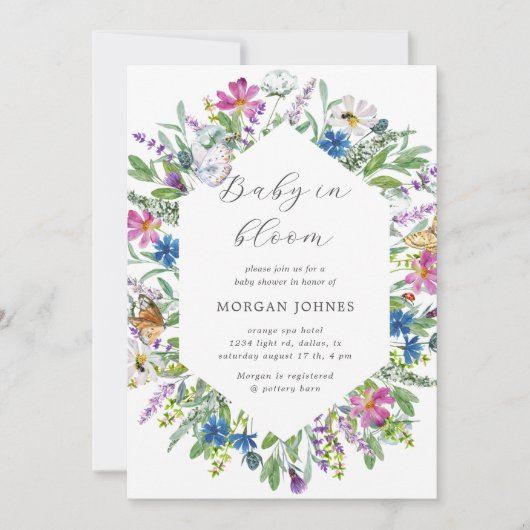 Baby In Bloom Wildflower Baby shower Uitnodigen (Voorkant)