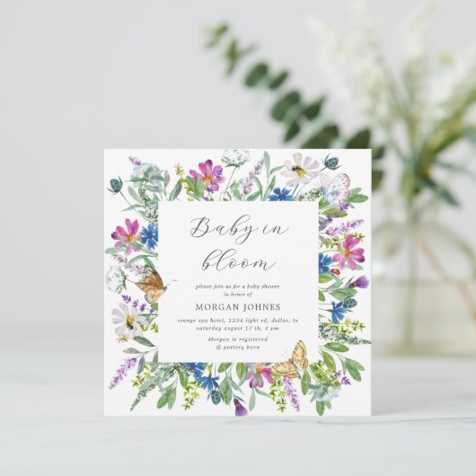 Baby In Bloom Wildflower Baby shower Uitnodigen Kaart (Staand voorkant)