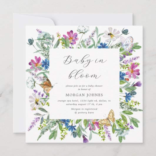 Baby In Bloom Wildflower Baby shower Uitnodigen Kaart (Voorkant)