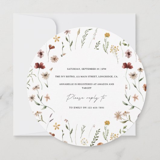 Baby in bloom wildflower baby shower uitnodiging (Achterkant)