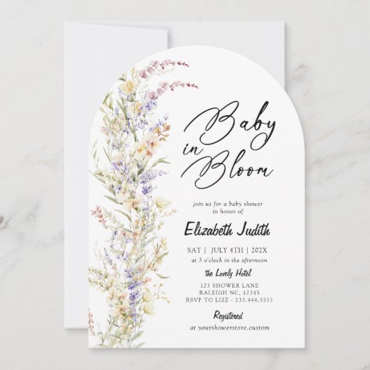 Baby in Bloom Wildflower Baby shower Uitnodiging (Voorkant)
