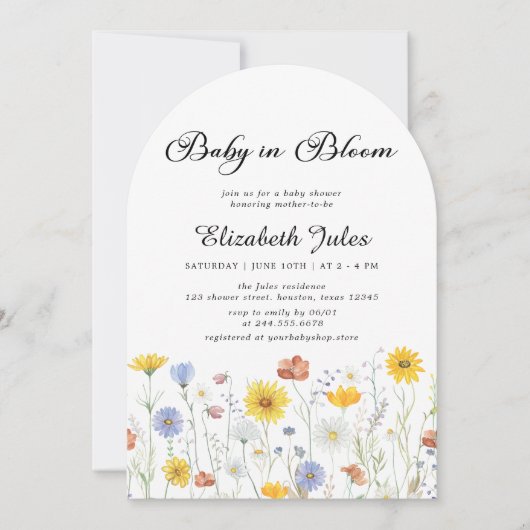 Baby in Bloom Wildflower Baby shower Uitnodiging (Voorkant)