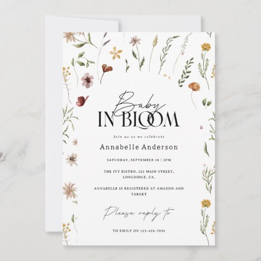 Baby in bloom wildflower baby shower uitnodiging (Voorkant)