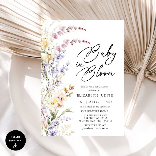 Baby in Bloom Wildflower Baby shower Uitnodiging