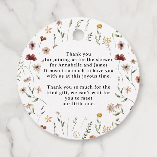 Baby in bloom wildflower baby shower uitnodiging bedankjes labels (Achterkant)
