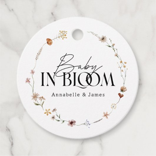 Baby in bloom wildflower baby shower uitnodiging bedankjes labels (Voorkant)