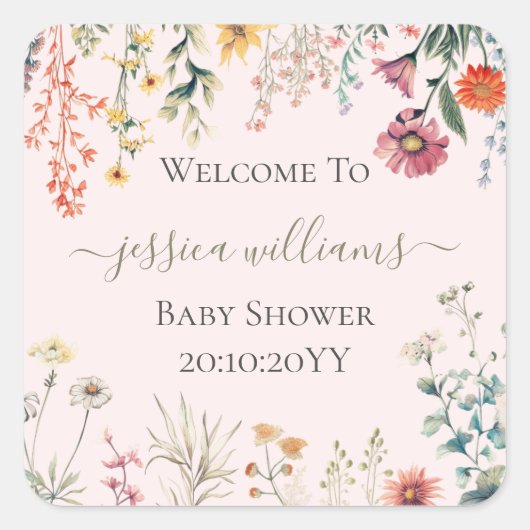 Baby in Bloom Wildflower Baby shower Vierkante Sticker (Voorkant)