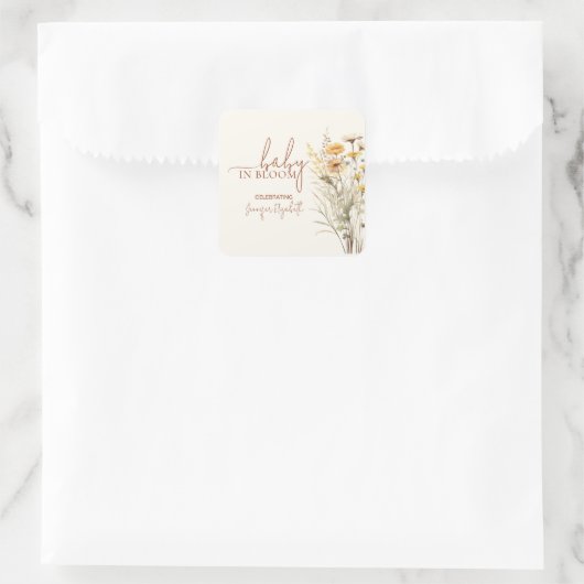 Baby in Bloom Wildflower Baby Shower Vierkante Sticker (Tas)
