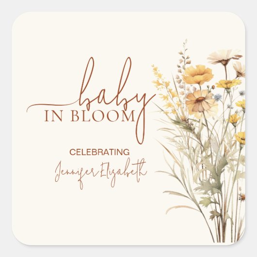 Baby in Bloom Wildflower Baby Shower Vierkante Sticker (Voorkant)