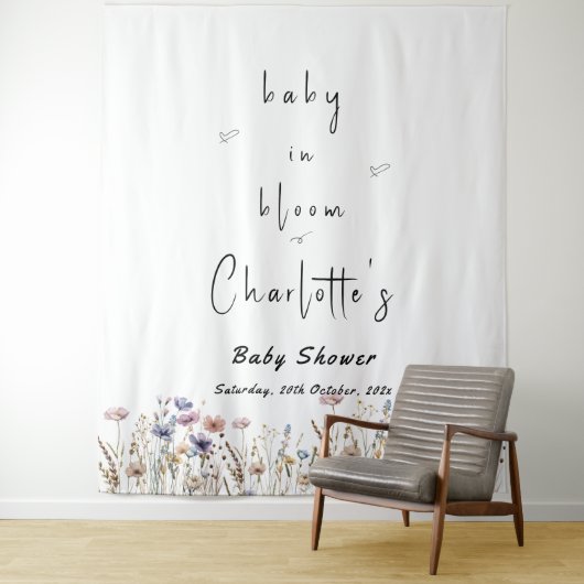 Baby in Bloom Wildflower Baby shower Wandkleed (In situ)