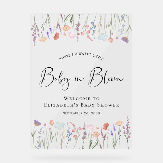 Baby in Bloom Wildflower Baby shower Welkom Acryl Bord (Voorkant)