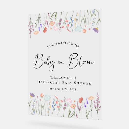 Baby in Bloom Wildflower Baby shower Welkom Acryl Bord (Hoek)