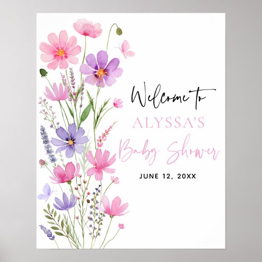 Baby in Bloom Wildflower Baby shower Welkom Poster (Voorkant)