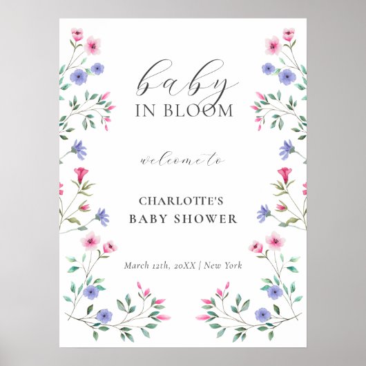 Baby in Bloom Wildflower Baby shower Welkom Poster (Voorkant)