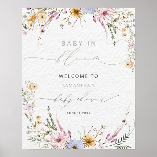 Baby in Bloom Wildflower Baby shower Welkom Poster (Voorkant)