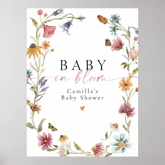 Baby in Bloom Wildflower Baby shower Welkom Poster (Voorkant)