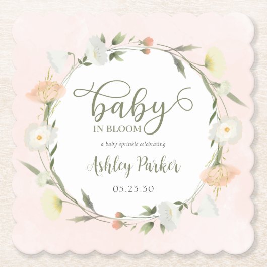Baby in Bloom Wildflower Baby Sprinkle Kartonnen Onderzetters (Voorkant)