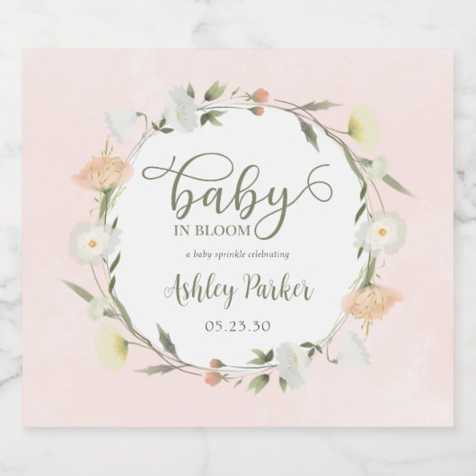 Baby in Bloom Wildflower Baby Sprinkle Sparkling Wijnetiket (Enkel label)