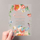 Baby in Bloom Wildflower & Bird Girl Baby shower Acryl Uitnodigingen (Insitu (Draagbaar))