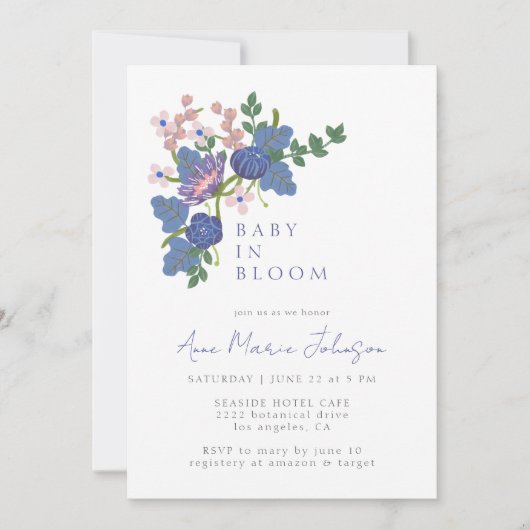 Baby in Bloom Wildflower Bloemblauw Baby shower Kaart (Voorkant)