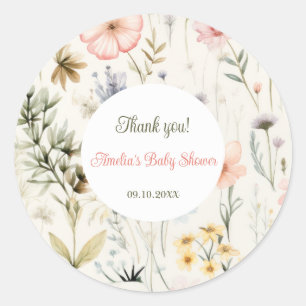 Baby in Bloom Wildflower Bloemen Baby Shower Favor Ronde Sticker