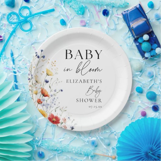 Baby in Bloom Wildflower Bloemen Bloemen Bloemen B Papieren Bordje (Feest)