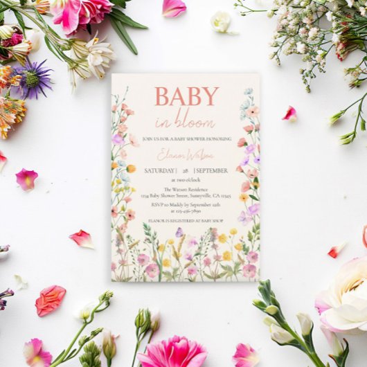 Baby in Bloom Wildflower Bloemen Meisje Baby showe Kaart