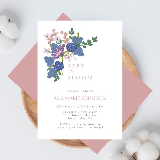 Baby in Bloom Wildflower Bloemen Roze Baby shower Kaart