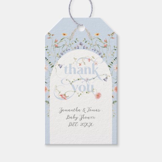 Baby in Bloom Wildflower Blue Boy Baby shower Cadeaulabel (Voorkant)