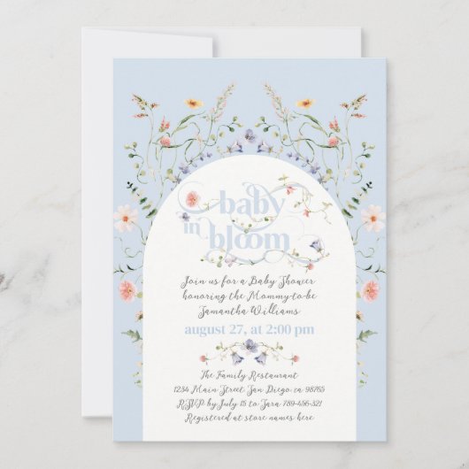 Baby in Bloom Wildflower Blue Boy Baby shower Kaart (Voorkant)