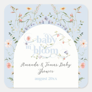 Baby in Bloom Wildflower Blue Boy Baby shower Vierkante Sticker