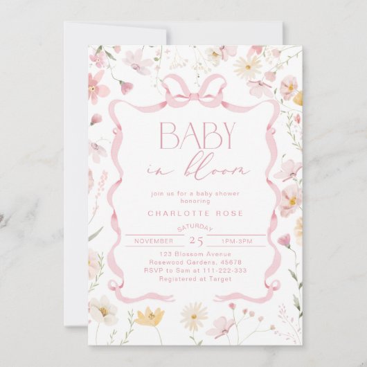 Baby in bloom wildflower Blush roze Baby shower Kaart (Voorkant)