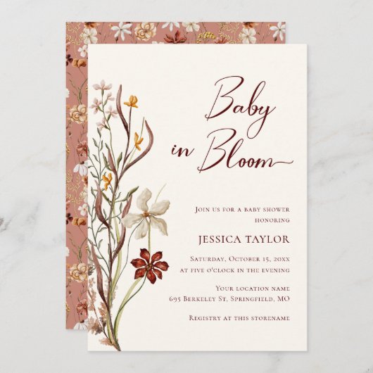 Baby in Bloom Wildflower Boho Baby shower Kaart (Voorkant / Achterkant)