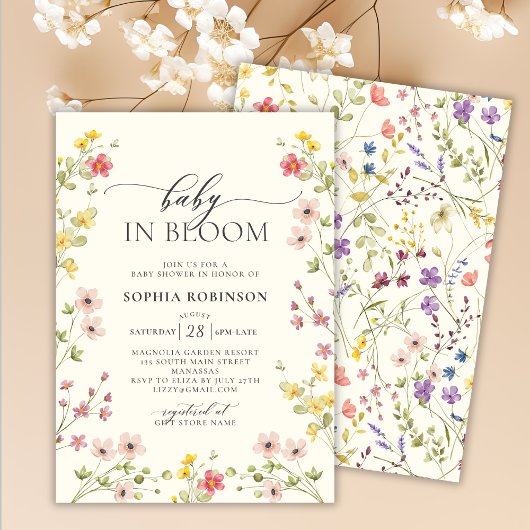 Baby in Bloom Wildflower Boho Baby shower Kaart