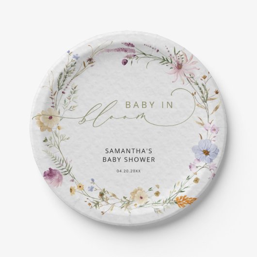 Baby in Bloom Wildflower Boho Baby shower Papieren Bordje (Voorkant)