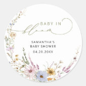 Baby in Bloom Wildflower Boho Baby shower Ronde Sticker (Voorkant)
